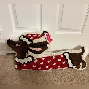 Festive Dachshund pillow - Red and Brown
